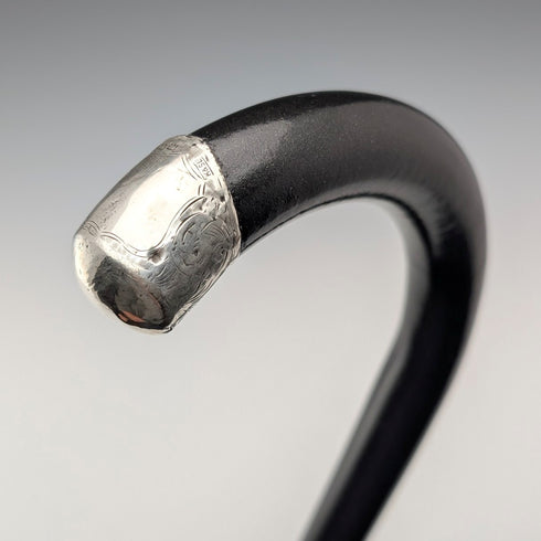 1923年 英国アンティーク 紳士用 曲がりハンドル 純銀装飾 ステッキ 杖 94cm Kendall&Sons